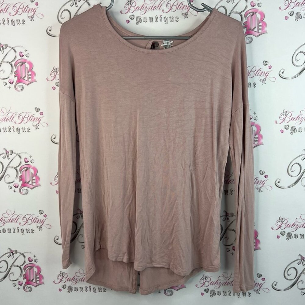 J.o & co long sleeve open slit back Elegant Mauve Long Sleeve Women's Top